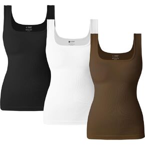 OLCHEE Womens Shapewear Tank Tops Tummy Control Square Neck Seamless Ribbed Compression Slimming Body Shaper