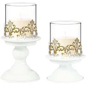 Hurricane Glass Candle Holders for Pillar Candles Vintage Pillar Candle Holders Decor for Table Centerpiece Wedding Dinning Party Christmas Decorations (White Gold, Ø 4“ x H 5.9" & Ø 4“ x H 7.9")