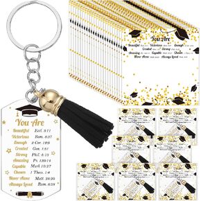Sureio 24 Sets Class of 2025 Graduation Keychain Bulk Graduation Gifts Bulk Tassel Keychain Inspirational Cards Inspirational Religious Christian Present for Party Favors College Gift Ideas