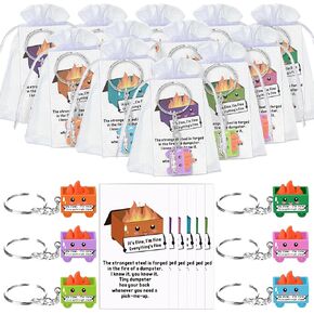 54 Sets Emotional Support Dumpster Keychain with Fire Inspirational Graduation Employee Appreciation Gifts Bulk with Card (Cute Style)