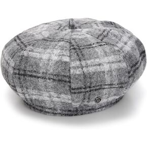 Tartan تحقق من Beret Marylebone Italian Wool Blend Berter Classic for Women Gray