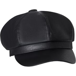 choyaxo 8 Panels Newsboy Hats PU Leather Beret Fashion Hats for Women Black
