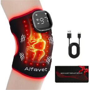 Red Light Therapy Knee Brace, Vibration Knee Massager with Heat for Pain Relief, Wireless Rechargeable Touch Controller, 660nm&850nm Near Infrared Light Therapy Device for Knee, Elbow, Shoulder