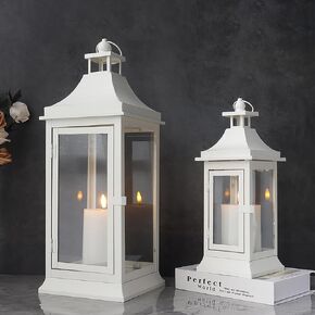 مجموعة تصميم JHY من 2 13 '' & 19.5''tall شمعة في الهواء الطلق الفوانيس خمر برج الشمعة الفوانيس المعدنية حامل الشمعة لغرفة المعيشة في حديقة الأطراف الخارجية في الهواء الطلق شرفة (أسود)