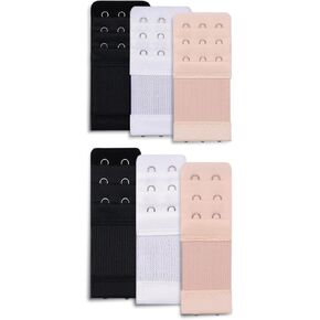 Ouligay 6Pcs Women Bra Extender 3 Hook 3 Rows 2 Hook Bra Strap Extenders Soft and Comfortable Elastic Stretchy Bra Extension Strap Bra Band Extender White Black Beige