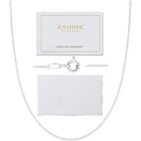 Ashine 925 Sterling Silver 1mm و 0.8 قلادة سلسلة صناديق إيطالية 16 " - 30" مع قطعة قماش تلميع الفضة/قلادة متينة وثيقة للنساء المتوفرة في 15 أطوال