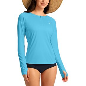 SANTINY Women's Rash Guard UPF50+ SPF Long Sleeve Swimsuits Top UV Sun Protection Swim Shirts for Woman with Zip