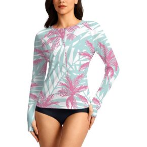 SANTINY Women's Rash Guard UPF50+ SPF Long Sleeve Swimsuits Top UV Sun Protection Swim Shirts for Woman with Zip in Kuwait