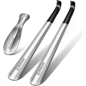 ZOMAKE 3 Pcs Metal Shoe Horn Long Handle for Seniors, Extra Long Shoe Horns 16.5" with Travel Size 7.5" for Kids, Men, Women