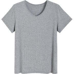 Latuza Women's Rib Knit Pajama Tops Soft Comfy V Neck Sleep Shirt