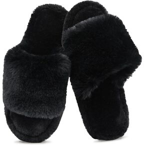 Rosoz Women's Soft Plush Fuzzy Slippers Memory Foam Anti-Skid Sole House Bedroom Shoes Indoor Outdoor Open Toe Sandals in Kuwait