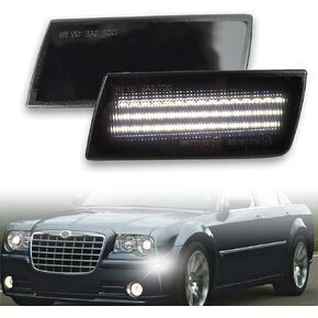 2pcs LED Front Fender Side Marker Lights Kit for Chrysler 300 2004-2014,Smoked Lens Side Bumper Marker Lamps,for Chrysler Amber LED Turn Signal Lamps (Yellow Light)