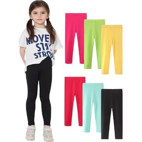 Bow Dream 6 Pack Girls Leggings Cotton Leggings for Girls Toddler Stretchy Tights Pants for Kids Pull on Multipack