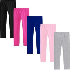 Girls' Leggings Ultra-Soft Breathable Comfy Leggings Elastic Waistband, Ankle Length Footless 5-Pack