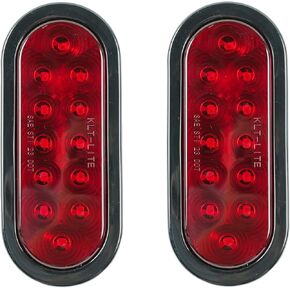 2Pcs 6" Oval LED Red Tail Trailer Light 24LEDs, IP65 Waterproof, Stop Brake Turn Signal Reverse marker, Surface Mount, For Bus Lorry Camper Boat Bus Truck RV Pickup Golf Cart Motorcycle(Red 24 LED)