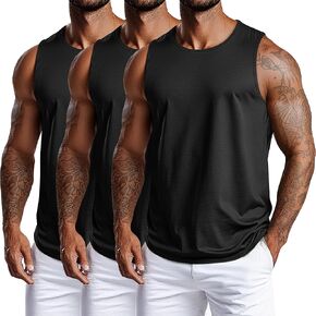 3 Pack Cotton Big and Tall Men's Tank Tops Plus Size Workout Sleeveless Tee Shirts Crew Neck Muscle Shirts L-5XL(Black, Black, Black,3X-Large)
