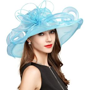 2025 Derby Hats for Women Ladies, Classy Organza Church Tea Party Wedding Kentucky Fascinator Hat UV Protection Sun Hats