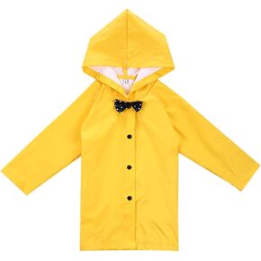 Age 2-10 Years Kids Hooded Button Down Long Jacket Bow Rainwear Lightweight Raincoat