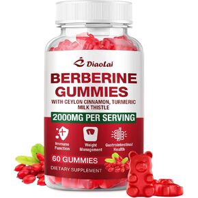 Berberine Gummies 2000mg - Natural Organic Berberine HCL Supplement - Vegan, Non-GMO, Gluten-Free - Delicious Raspberry Flavor - 60 Count