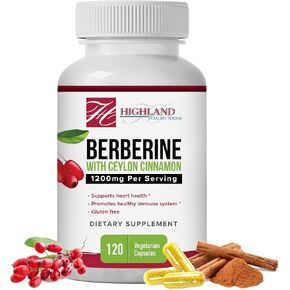 Berberine 1200mg مع Ceylon Cinnamon - Berberine HCL والقرفة الحقيقية للحصول على نسبة السكر في الدم والدعم الأيضي - صيغة غير محددة واضحة للنباتات - الدعم الطبيعي لنمط الحياة الصحي