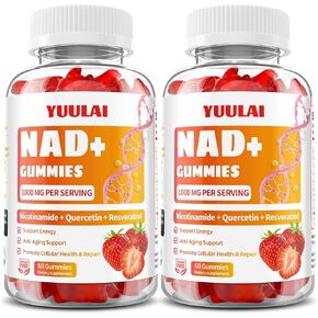 حزمة من 2 NAD+ Gummies ، ملحق NAD للنساء - NAD NICOTINAMIDE RIBOSIDE RESVERATROL 1000MG ، NAD+ PLUS GUMMIES لمكافحة الشيخوخة ، تجديد الخلايا والطاقة ، الفراولة ، 120 COUNT