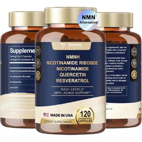 NMNH (Dihydronicotinamide Mononucleotide), NMN Alternative Supplement w/Niacinamide (Vitamin B3), Quercetin, Trans-Resveratrol, Support NAD+, Skin Cell Health*, Anti-Aging & Energy, 120 Caps