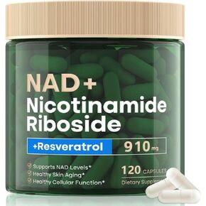 NAD Supplement - Liposomal Nicotinamide Riboside, Resveratrol, Quercetin, NAD Nicotinamide Riboside Resveratrol 900mg, NAD+ Supplement for Men and Women, 120 Capsules