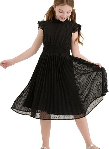 PATPAT Girls Casual Ruffle Sleeves Dresses A-line Elegant Midi Party Dress 5-14 Years in Kuwait