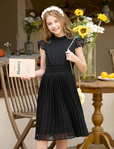 PATPAT Girls Casual Ruffle Sleeves Dresses A-line Elegant Midi Party Dress 5-14 Years in Kuwait
