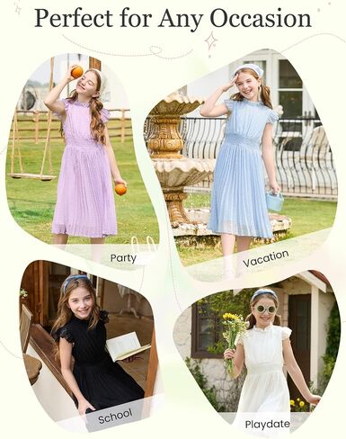 PATPAT Girls Casual Ruffle Sleeves Dresses A-line Elegant Midi Party Dress 5-14 Years in Kuwait