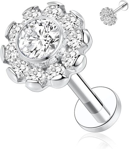 GAGABODY Labret Studs1 G23 Titanium Lip Piercing Jewelry Flower CZ Internally Threaded Earrings Tragus Earrings Helix Stud Cartilage Piercing Monroe Piercing Earring in Saudi Arabia