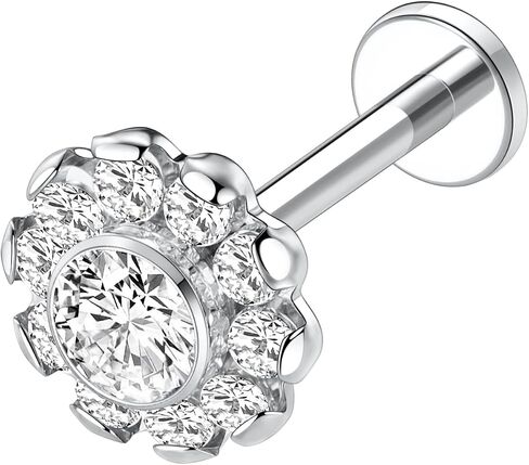 GAGABODY Labret Studs1 G23 Titanium Lip Piercing Jewelry Flower CZ Internally Threaded Earrings Tragus Earrings Helix Stud Cartilage Piercing Monroe Piercing Earring in Saudi Arabia