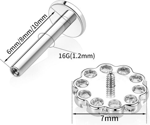 GAGABODY Labret Studs1 G23 Titanium Lip Piercing Jewelry Flower CZ Internally Threaded Earrings Tragus Earrings Helix Stud Cartilage Piercing Monroe Piercing Earring in Saudi Arabia