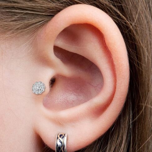 GAGABODY Labret Studs1 G23 Titanium Lip Piercing Jewelry Flower CZ Internally Threaded Earrings Tragus Earrings Helix Stud Cartilage Piercing Monroe Piercing Earring in Saudi Arabia