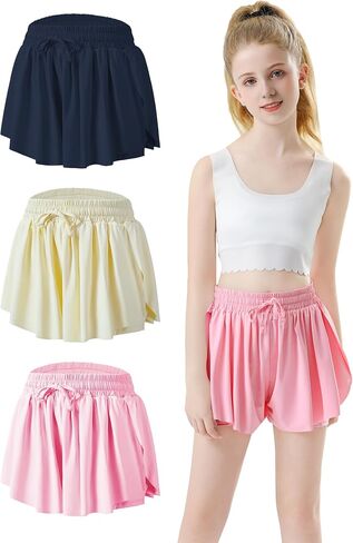 LETAOTAO Girls Athletic Shorts Kids Gym Running Biker Shorts for Teen with Liner 2-in-1 Running,Active in Saudi Arabia