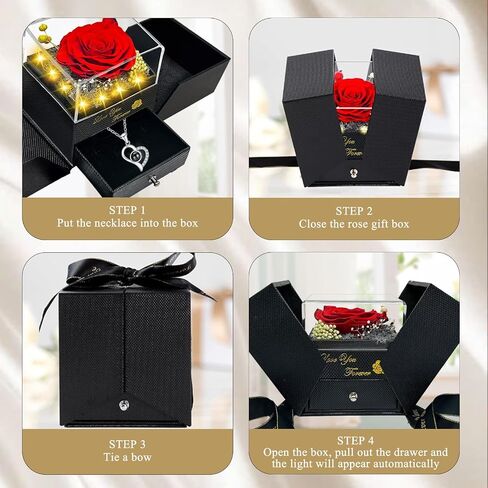 Preserved Real Rose-Eternal Flowers Rose Mothers Day for Mom Women Her Wife Girlfriend on Birthday Valentines with I Love You Necklace 100 Languages Romantic Gift in Saudi Arabia