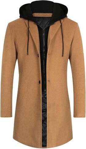 APTRO Men's Wool Trench Coat Winter Hoodie Coat Premium Business Wool Jacket in Kuwait