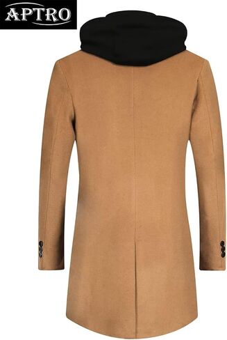 APTRO Men's Wool Trench Coat Winter Hoodie Coat Premium Business Wool Jacket in Kuwait