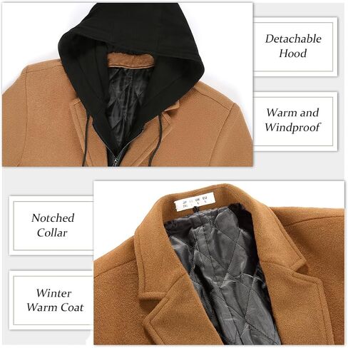 APTRO Men's Wool Trench Coat Winter Hoodie Coat Premium Business Wool Jacket in Kuwait