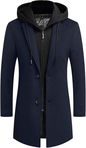 APTRO Men's Wool Trench Coat Winter Hoodie Coat Premium Business Wool Jacket in Kuwait