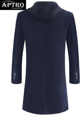 APTRO Men's Wool Trench Coat Winter Hoodie Coat Premium Business Wool Jacket in Kuwait