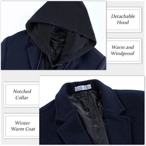 APTRO Men's Wool Trench Coat Winter Hoodie Coat Premium Business Wool Jacket in Kuwait