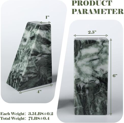 Marble Bookends for Heavy Books, Decorative Bookends for Shelves, Green Stone Book Ends, Heavy-Duty Book Ends for Hardback Book & Cookbooks, Unique Book Stopper & Holder, Set of 2 in Kuwait