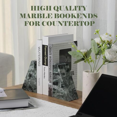 Marble Bookends for Heavy Books, Decorative Bookends for Shelves, Green Stone Book Ends, Heavy-Duty Book Ends for Hardback Book & Cookbooks, Unique Book Stopper & Holder, Set of 2 in Kuwait