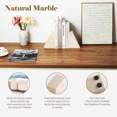Marble Bookends for Heavy Books, Decorative Bookends for Shelves, Green Stone Book Ends, Heavy-Duty Book Ends for Hardback Book & Cookbooks, Unique Book Stopper & Holder, Set of 2 in Kuwait