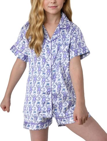 Ugly Girls Summer Outfit, Kids 2 Piece Button Down Monkey Beach Shorts Set Cute Animal Y2k Preppy Loungewear in Saudi Arabia