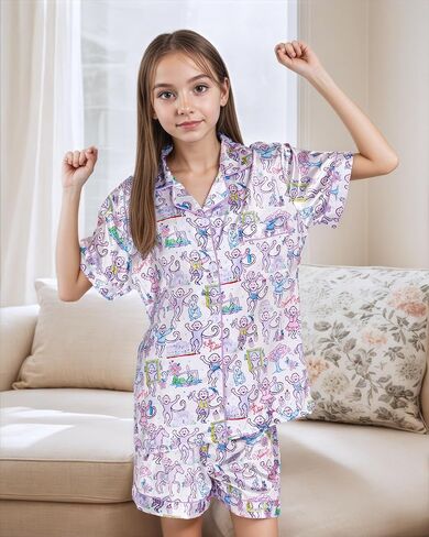 Ugly Girls Summer Outfit, Kids 2 Piece Button Down Monkey Beach Shorts Set Cute Animal Y2k Preppy Loungewear in Saudi Arabia
