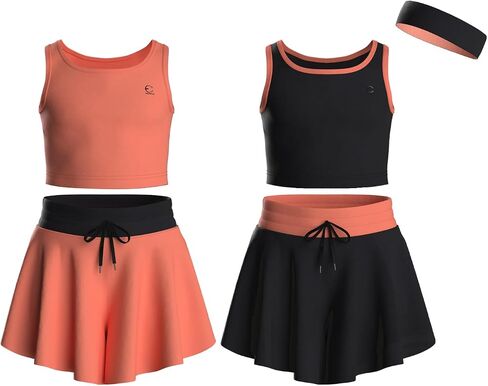 Flowy Girls Butterfly Shorts Skirts w/Pockets & Athletic Sleeveless Tank Tops, Dance Tennis Cheer Running (5pc Set) in Saudi Arabia