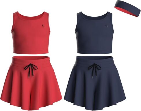Flowy Girls Butterfly Shorts Skirts w/Pockets & Athletic Sleeveless Tank Tops, Dance Tennis Cheer Running (5pc Set) in Saudi Arabia