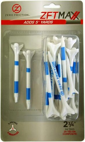 Zero Friction Unisex MAXX 3-Prong 2-3/4 Golf Tees, White/Blue (24 Tees/Pack) White in Kuwait